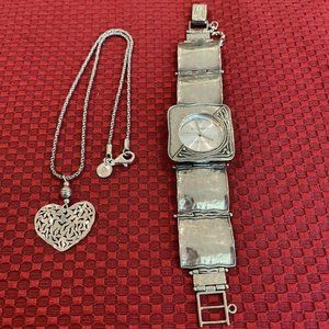 SILPADA Hammered Silver Watch & Heart Necklace